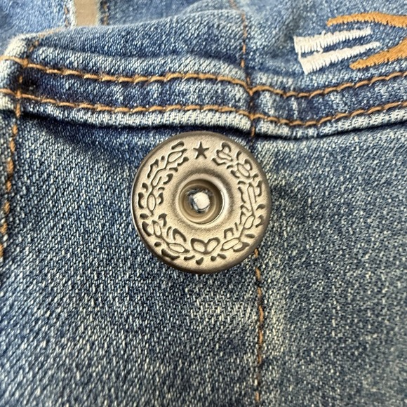 Scully Denim Jacket 2XL Aztec Embroidered Knit Sleeve Western Boho Stretch - Picture 9 of 12